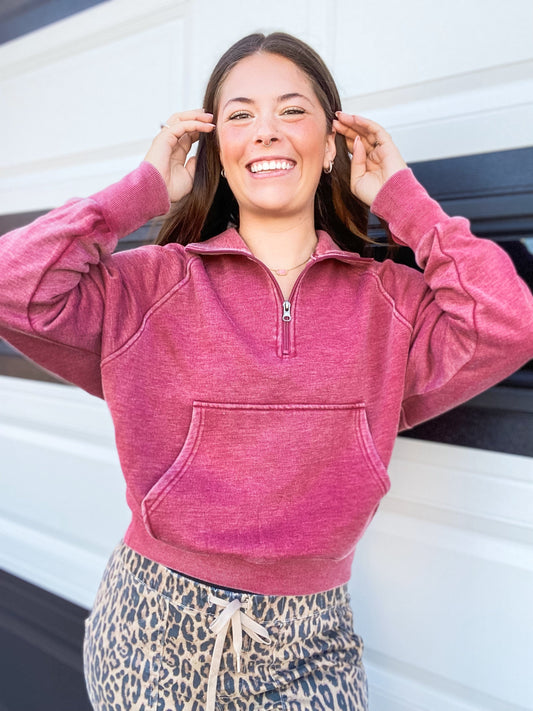 apparel Amelie Quarter Zip Sweatshirt-Wine