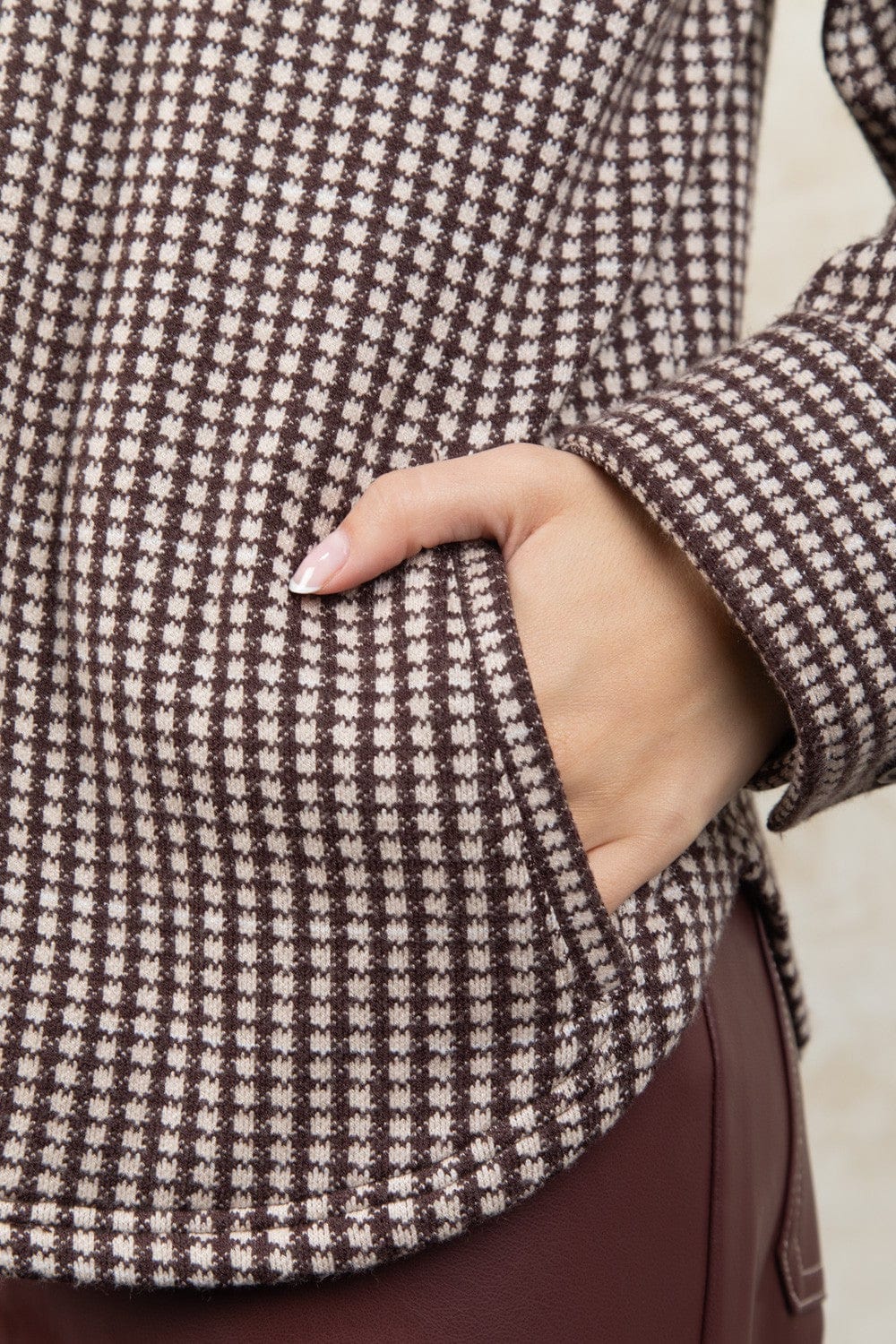 Tops Checkers Knit Shirt Jacket- Chocolate