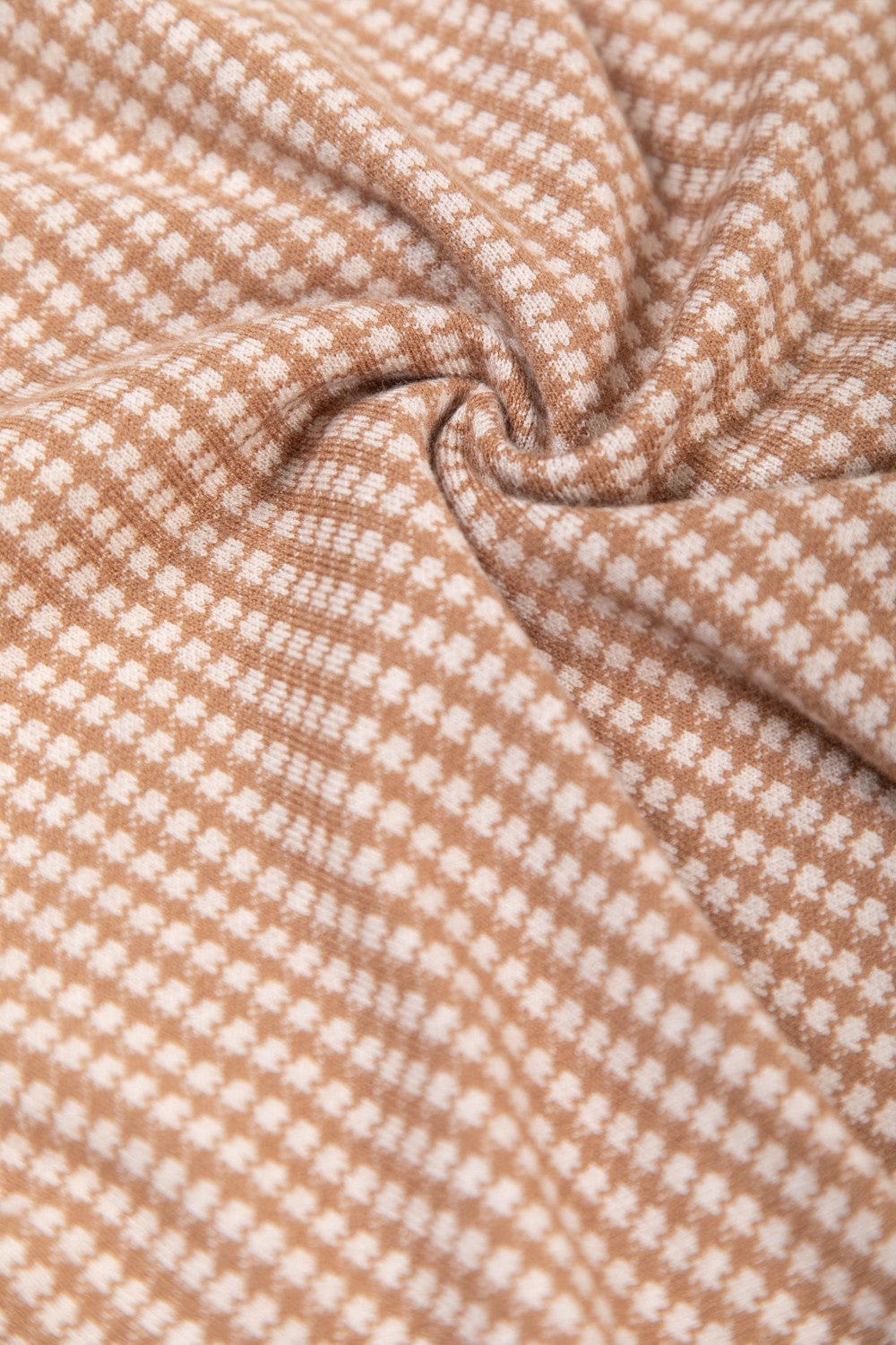 Tops Checkers Knit Shirt Jacket- Latte