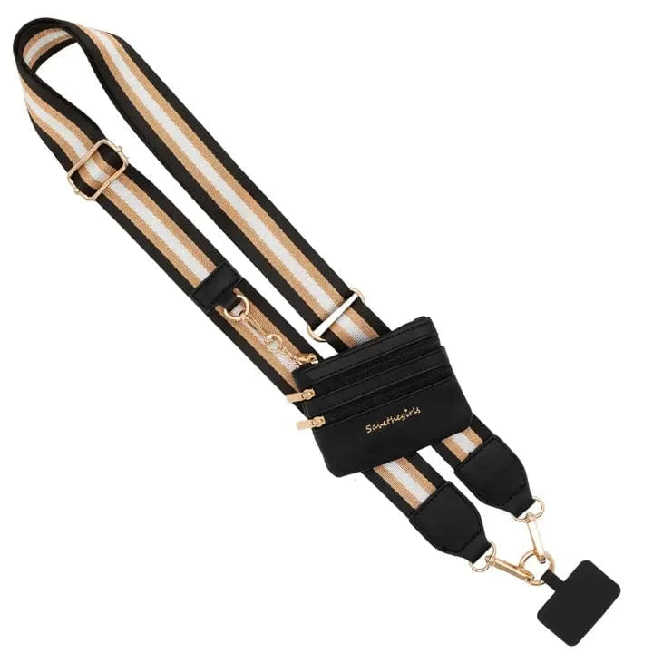 Accessories Clip & Go Crossbody Strap with Pouch - Black and Gold Stripe