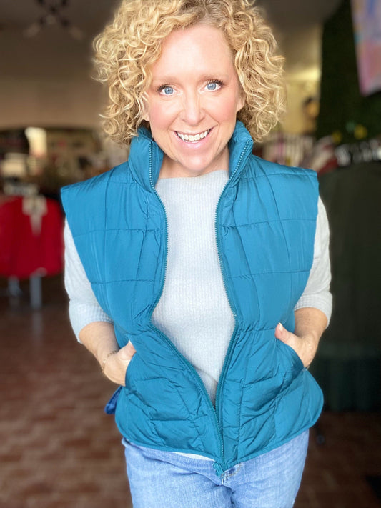 Outerwear Daevi Puff Vest- Dark Teal