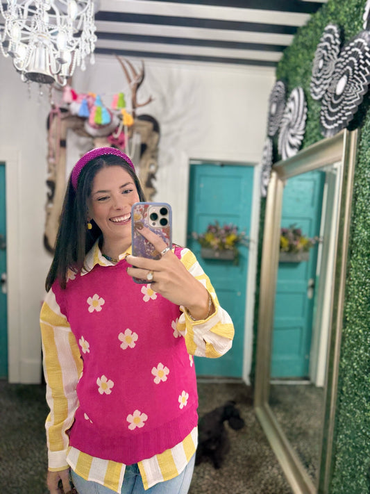 apparel Daisy Sweater Vest- Hot Pink