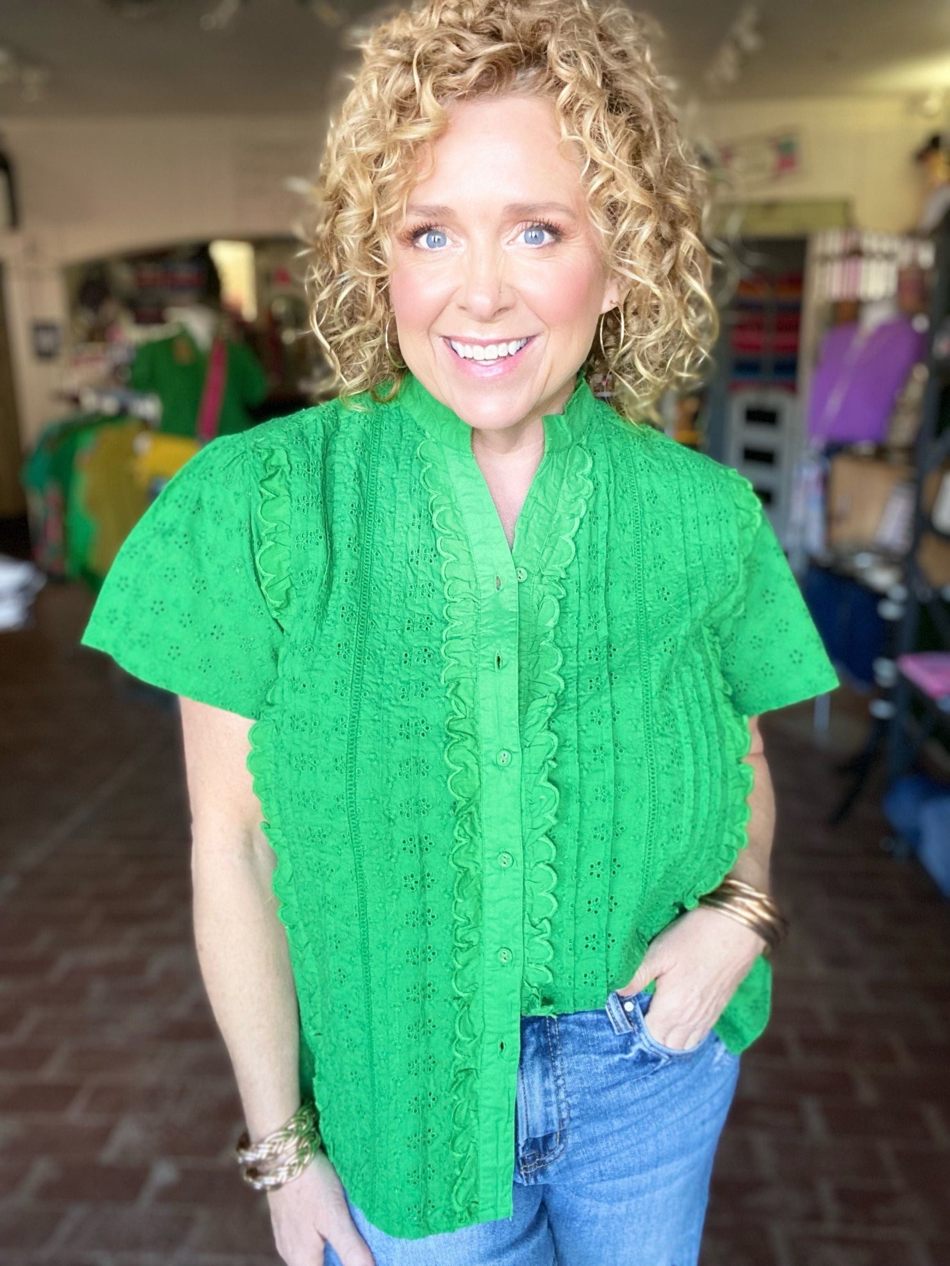 Emerald Eyelet Blouse