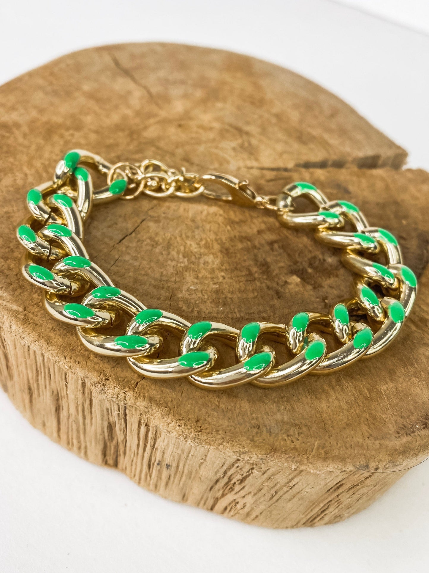 Bracelets Cuban Link Bracelet Emerald Green Enamel