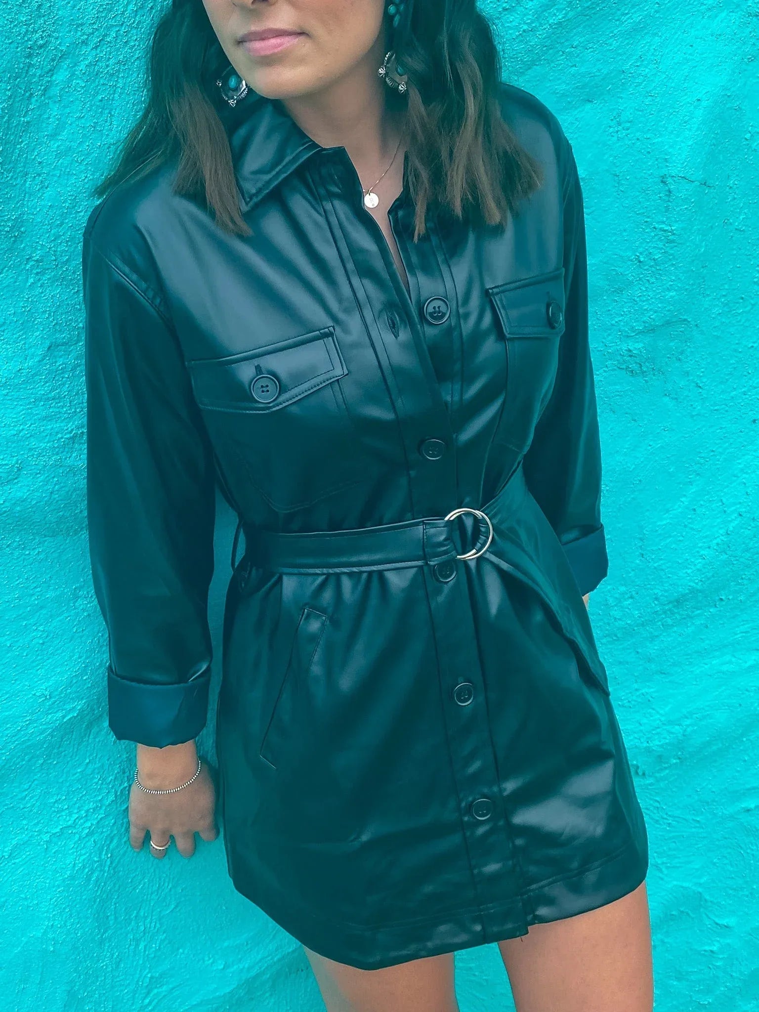 Faux Leather Cargo Jacket Dress- Black – FarmGirl Frosting, LLC