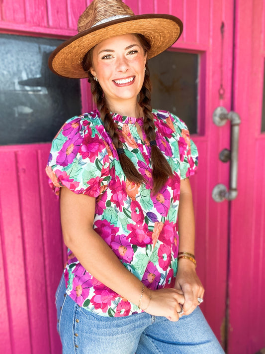 Tops Felicity Raspberry Floral Top
