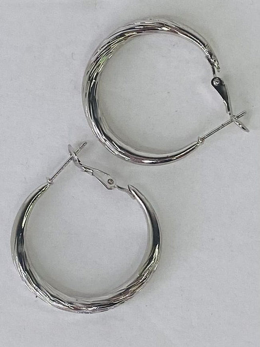Earrings Fluted Hoop Earrings-Silver