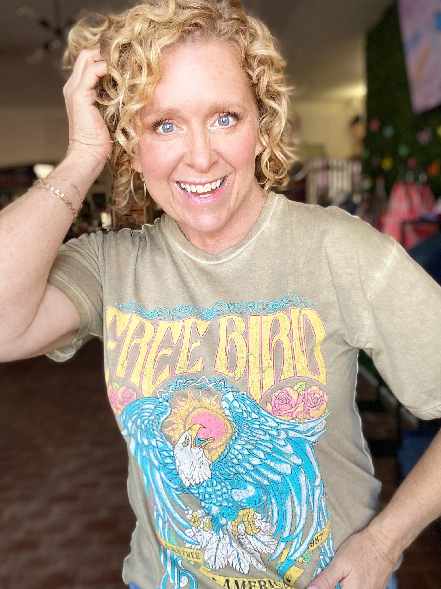 Graphic Tees Free Bird Graphic 1987 Tee-Taupe