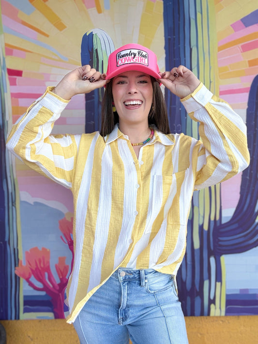 apparel Gauzy Button Down Stripe-Yellow