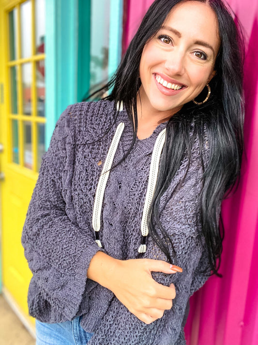 Outerwear Ghost Grey Cropped Hooded Chenille Sweater