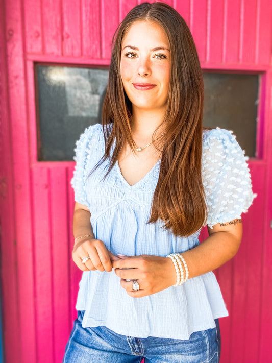 Tops Gia Sky Blue Peplum Top