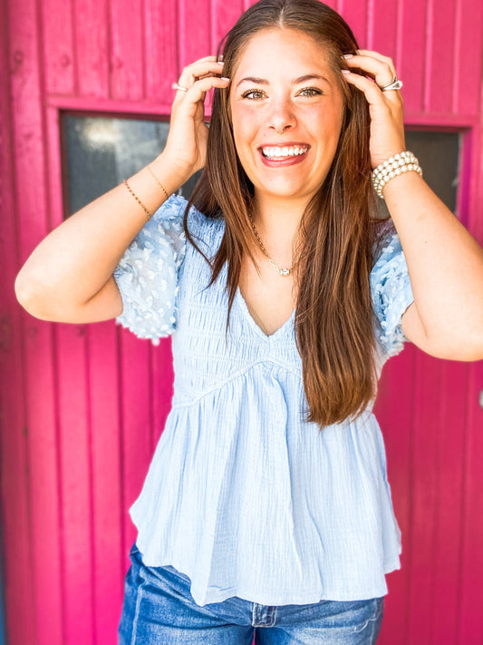 Tops Gia Sky Blue Peplum Top
