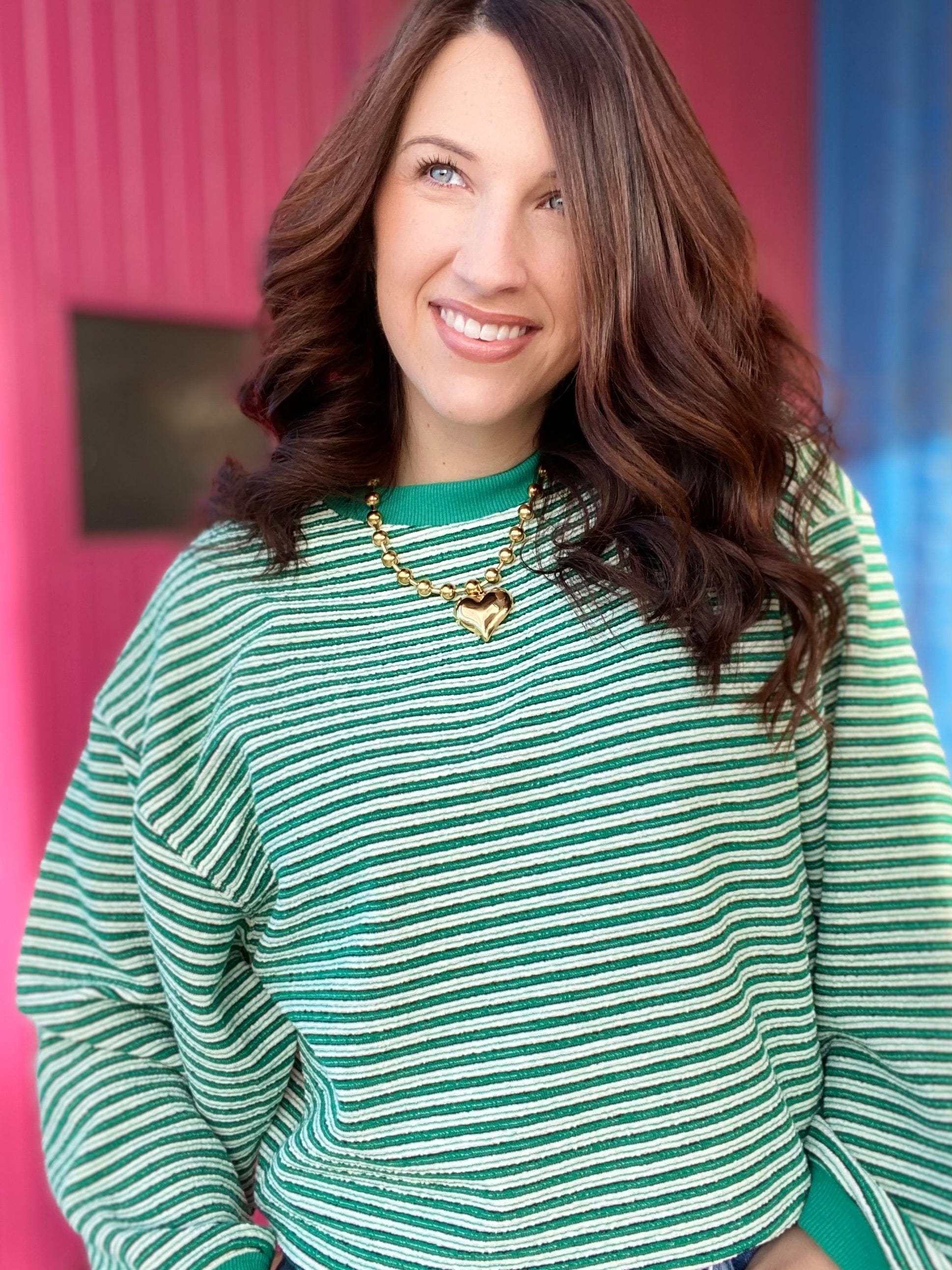 Tops Gilli Green Striped Pullover