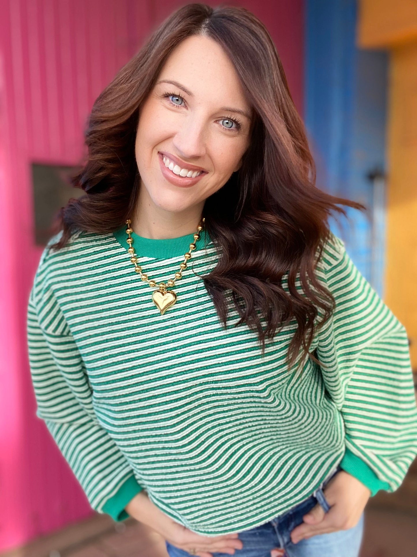 Tops Gilli Green Striped Pullover