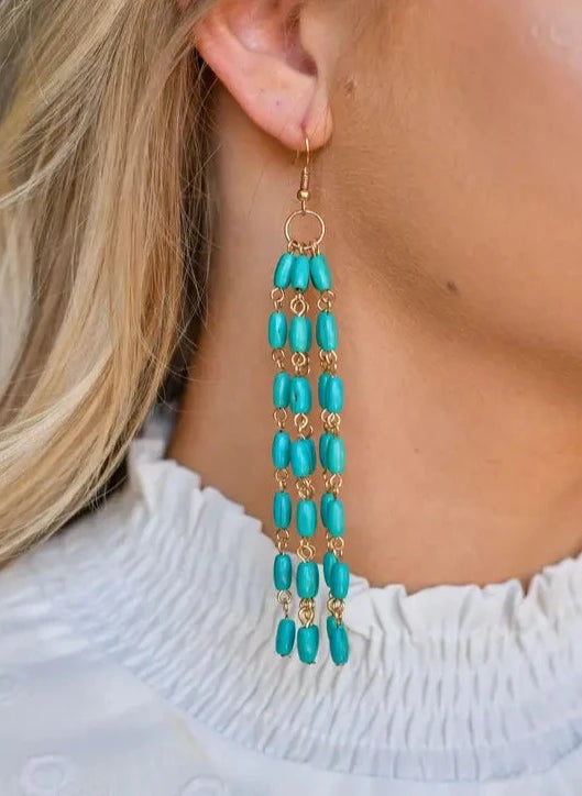 Earrings Gold and Turquoise Beaded Tassel Earring