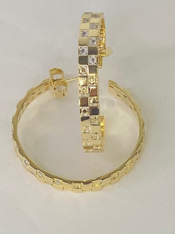 Earrings Gold Checkered Hoop Earring