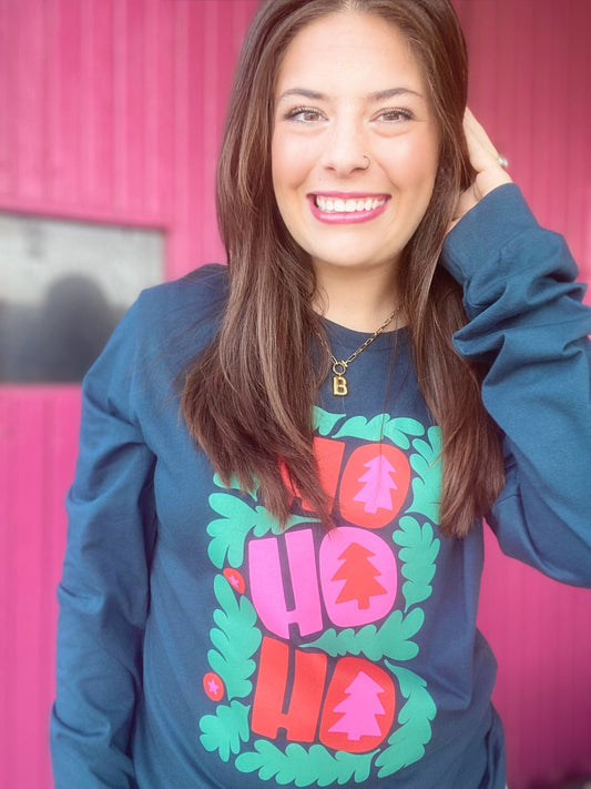 Graphic Tees Ho Ho Ho Christmas Tree Tee Long Sleeve