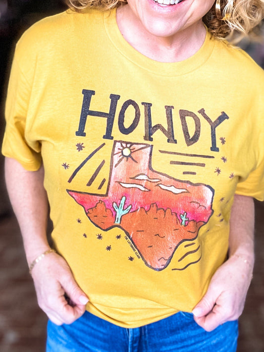 Graphic Tees Howdy Texas Tee- Mustard