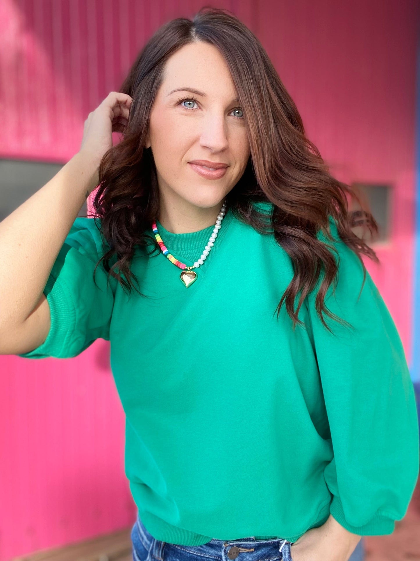 Tops Janie Puff Sleeve Top- Sea Green