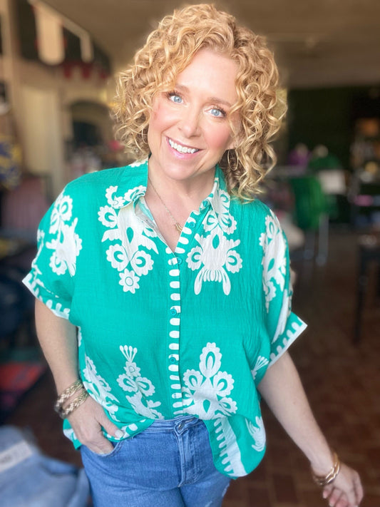 Tops Jayda Funky Print Blouse- Jade