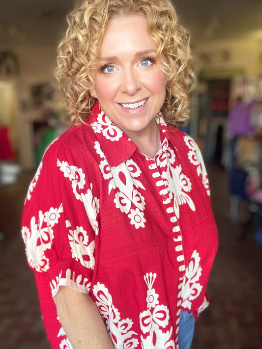 Tops Jayda Funky Print Blouse- Red