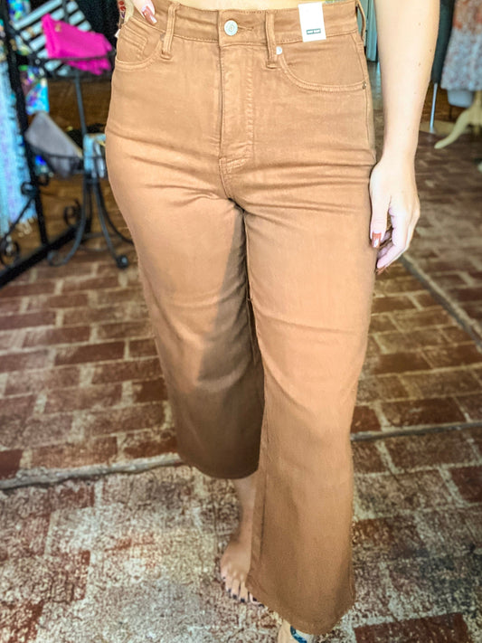 Bottoms Judy Blue High Waist Wide Leg-Camel