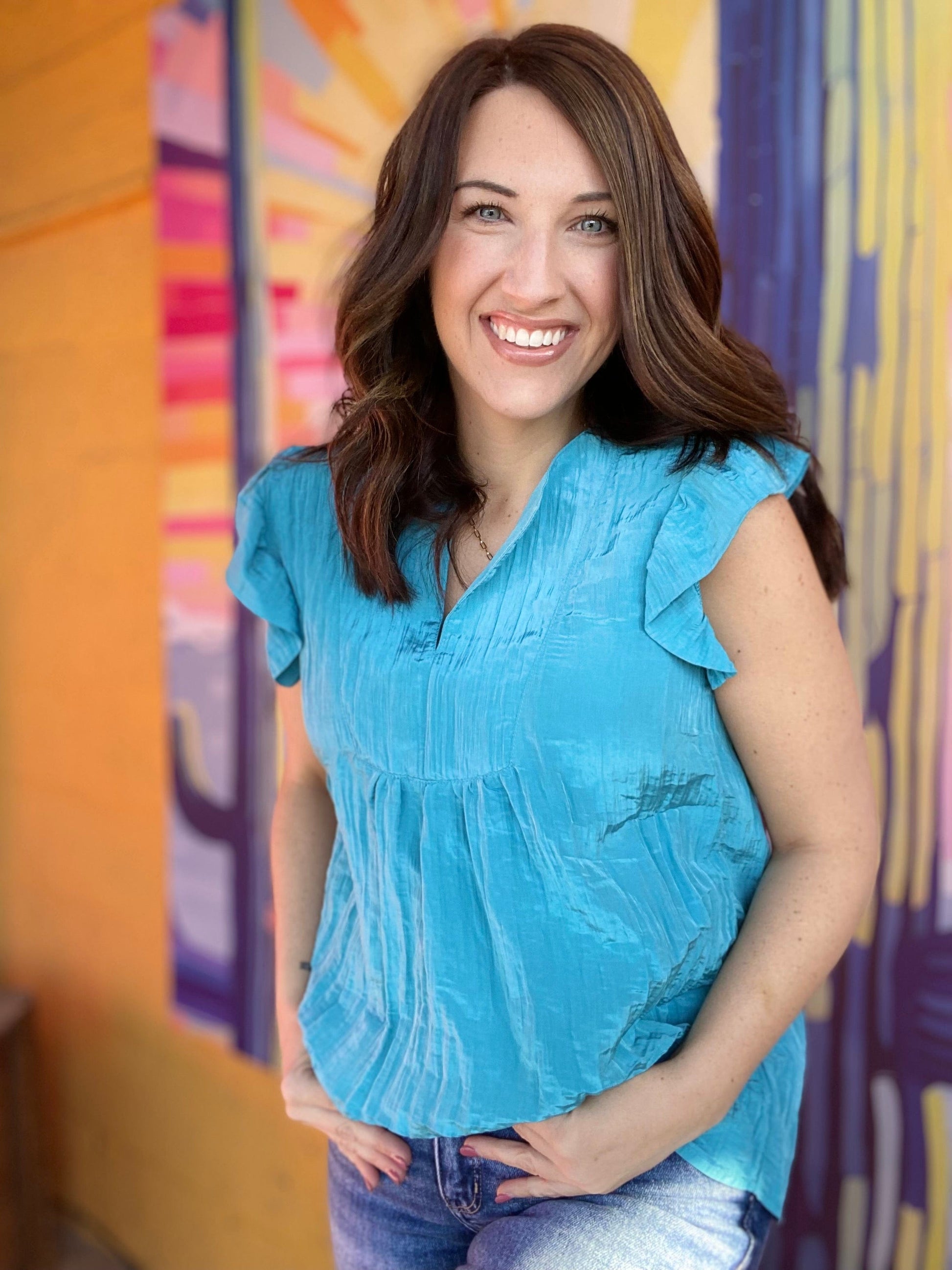 Tops Kylee Shimmer Top- Aqua