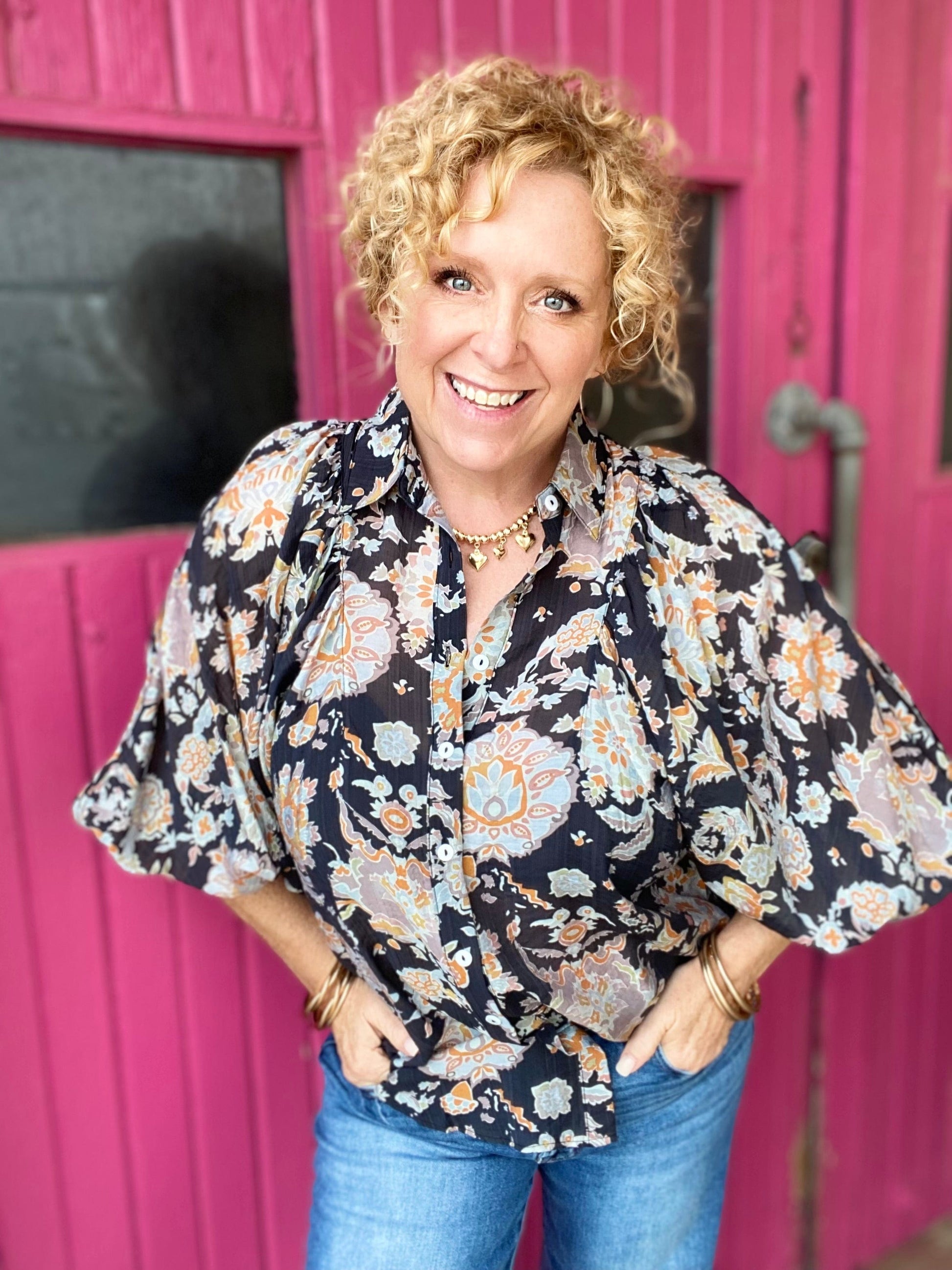 Tops Lyla Floral Print Blouse-Black