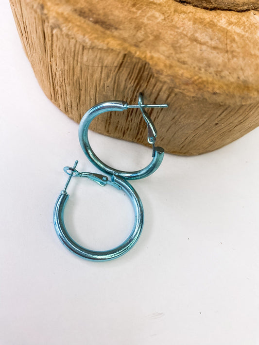 Earrings Metallic Hoop Aqua