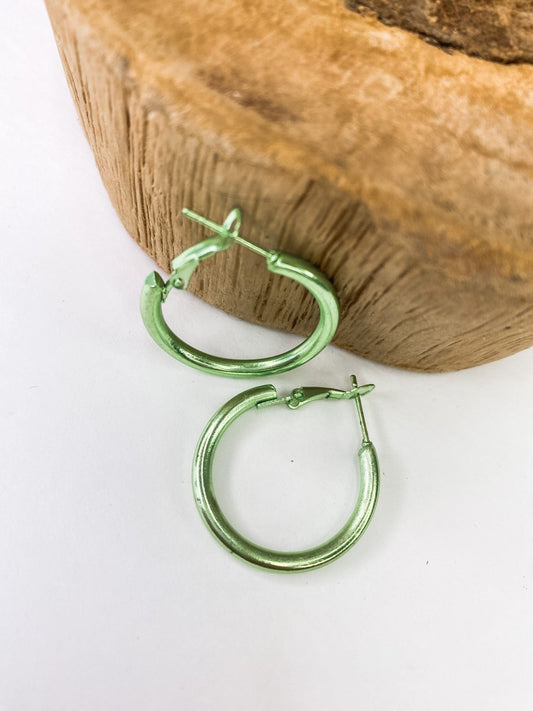 Earrings Metallic Hoop Green