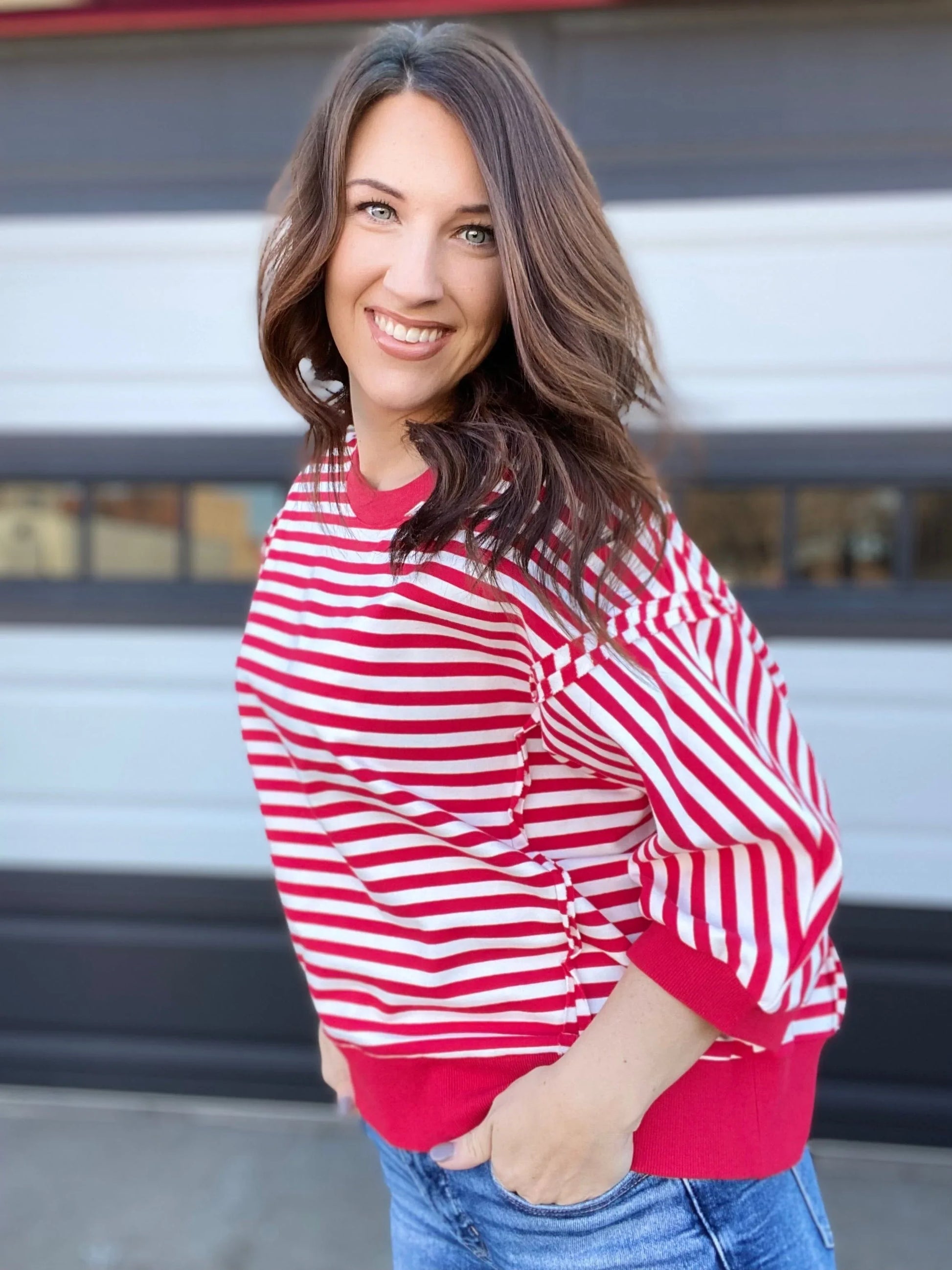 Tops Nadia Striped Pullover-Red
