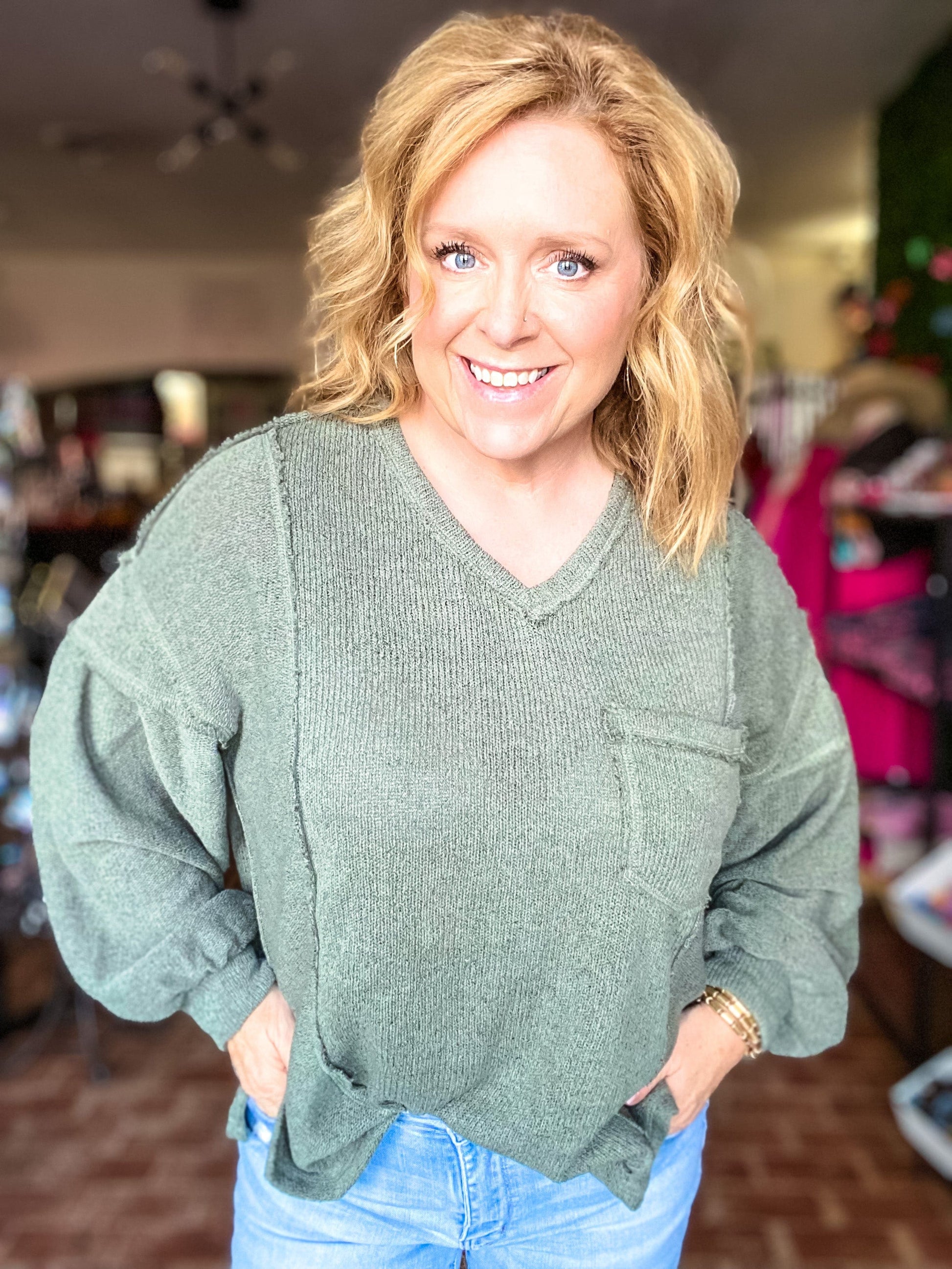 Tops Olive Vneck Pullover Sweater