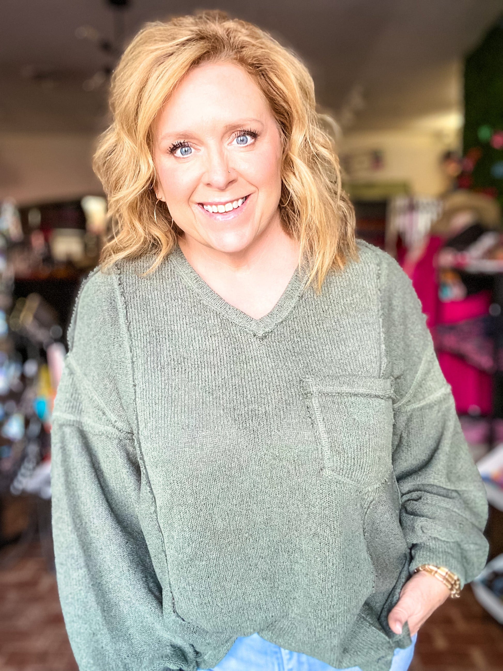 Tops Olive Vneck Pullover Sweater