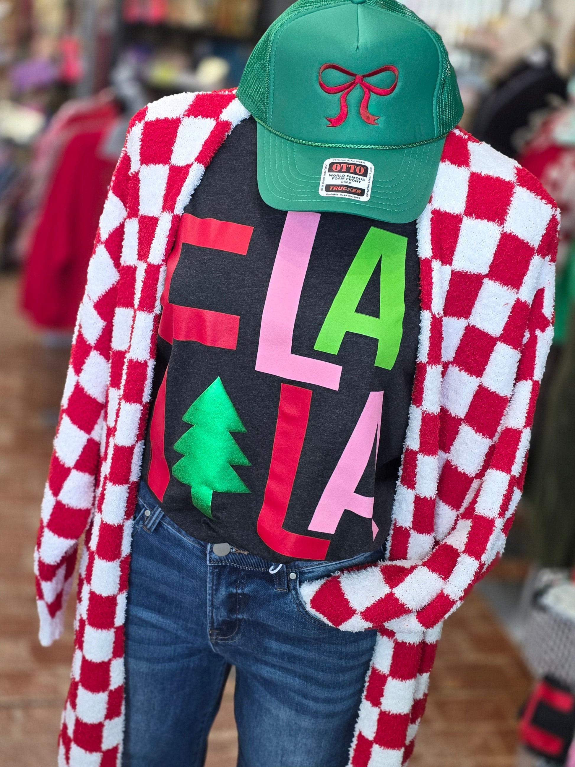 Tops Gigi Red Checked Cloud Cardi One Size