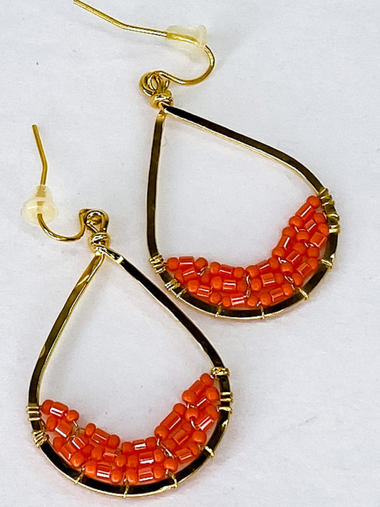 Earrings Orange Teardrop Beaded Earring