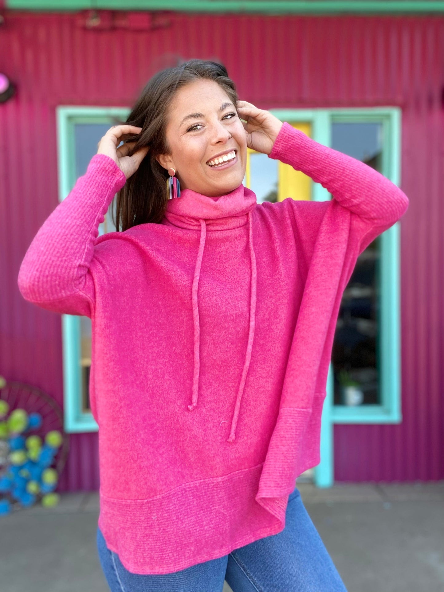 Oversized Turtle Neck Sweater- Hot Pink