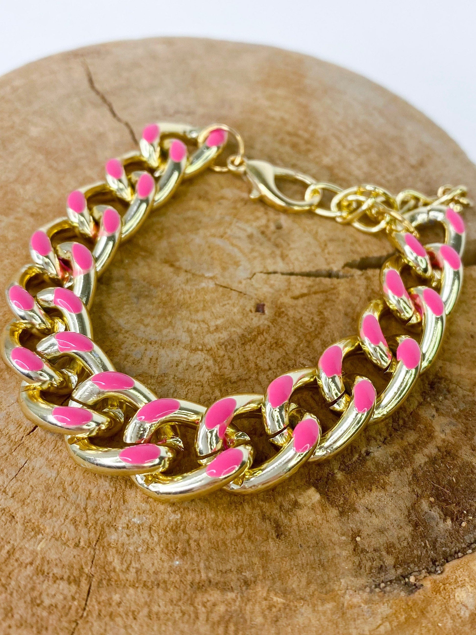 Bracelets Cuban Link Bracelet Pink Enamel