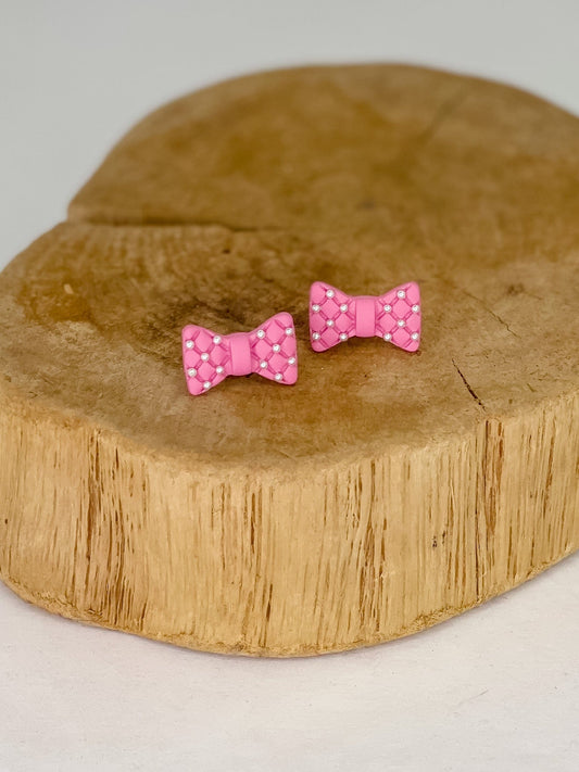 Earrings Pink & Pearl Bow Stud Earrings