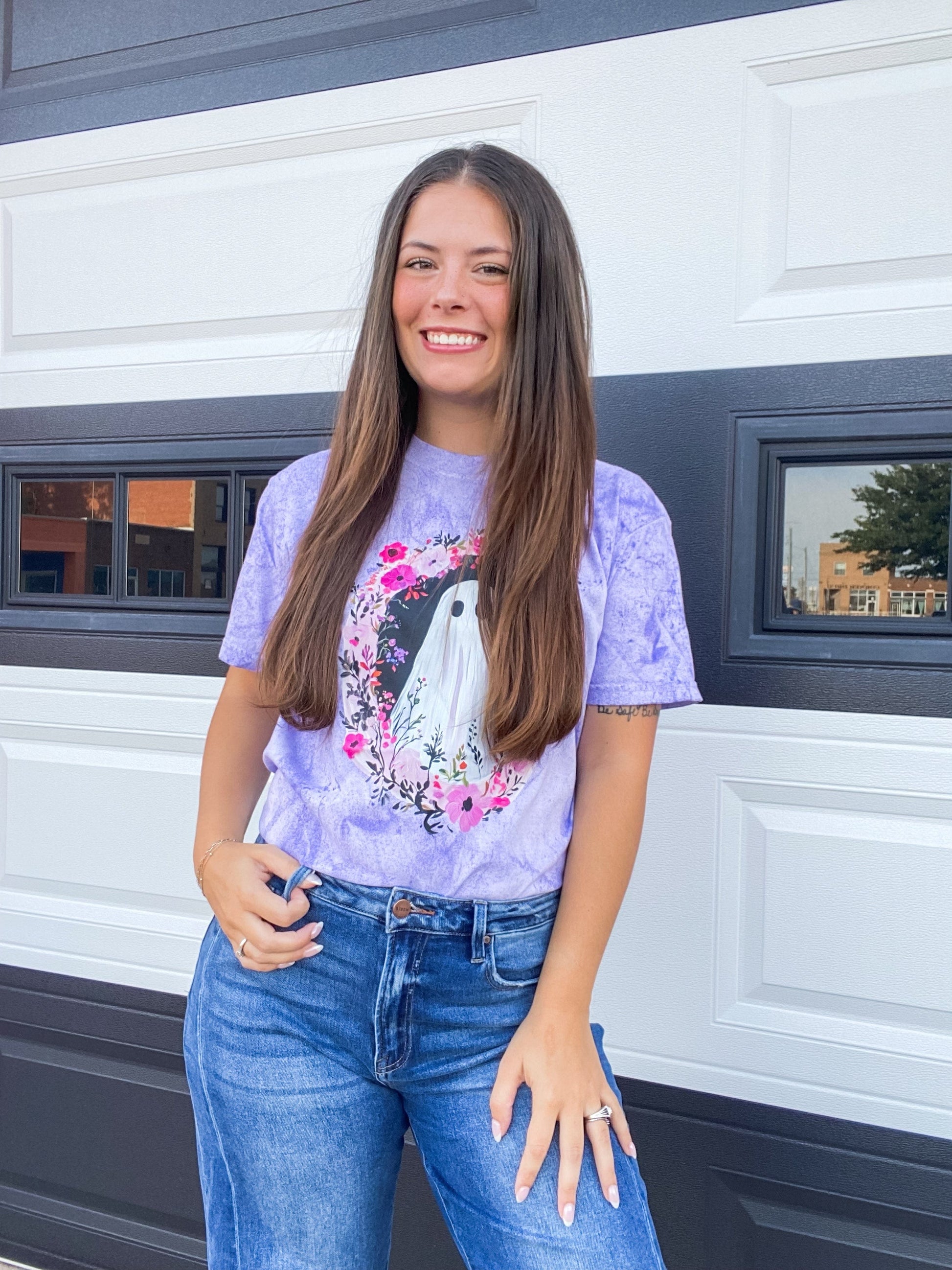 Graphic Tees Purple Floral Ghost Tee