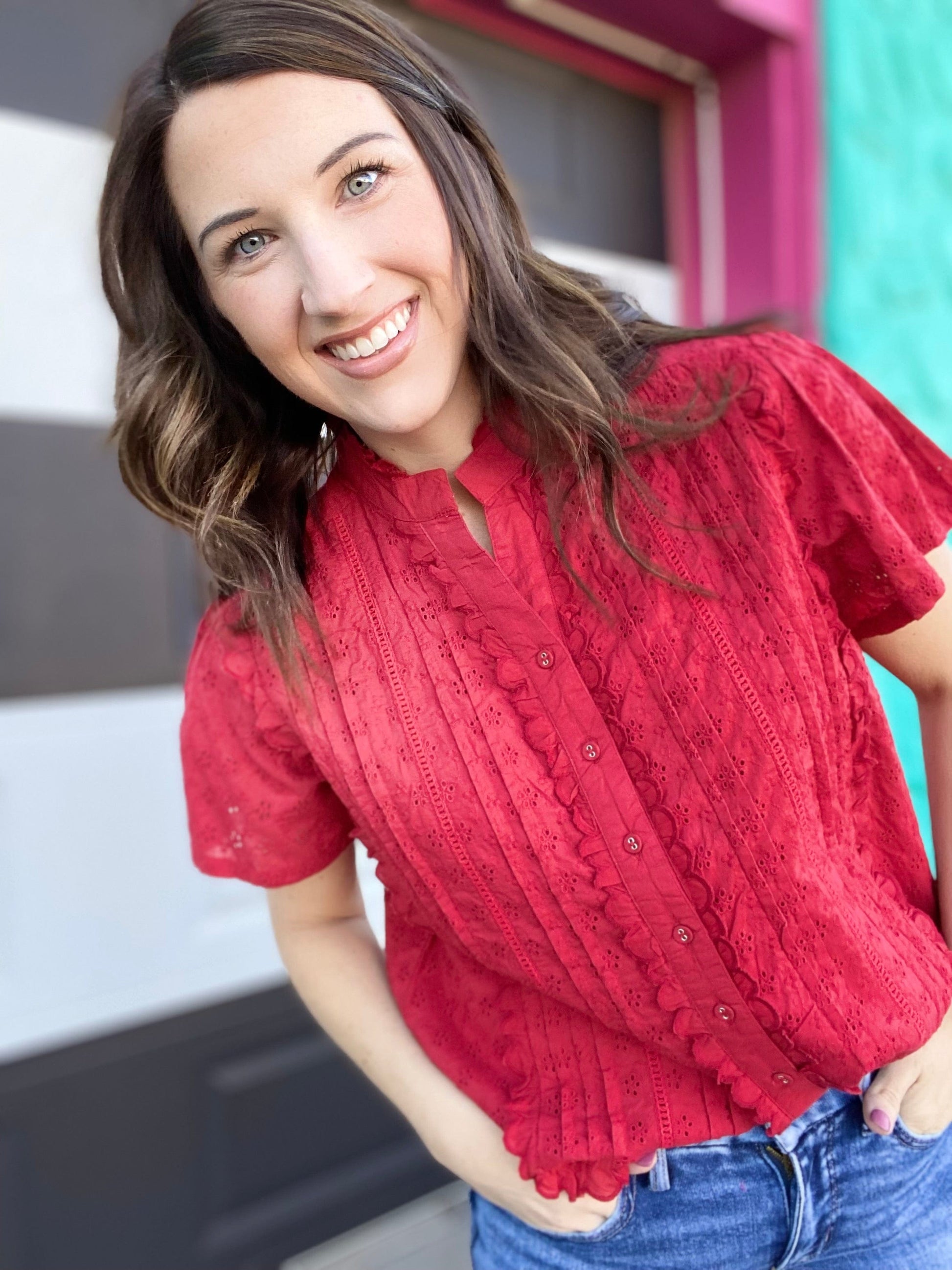 Red Hot Eyelet Blouse