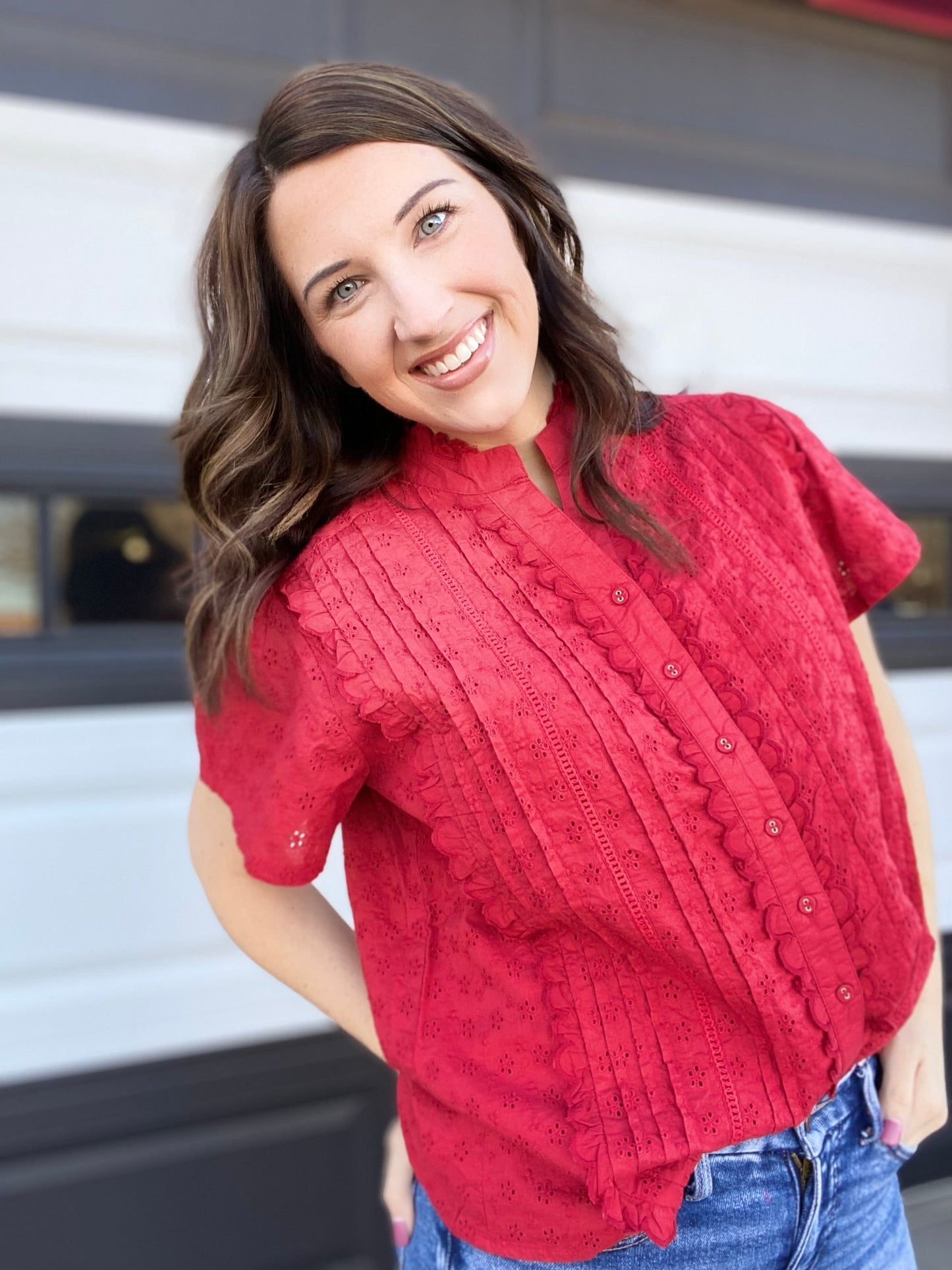 Red Hot Eyelet Blouse