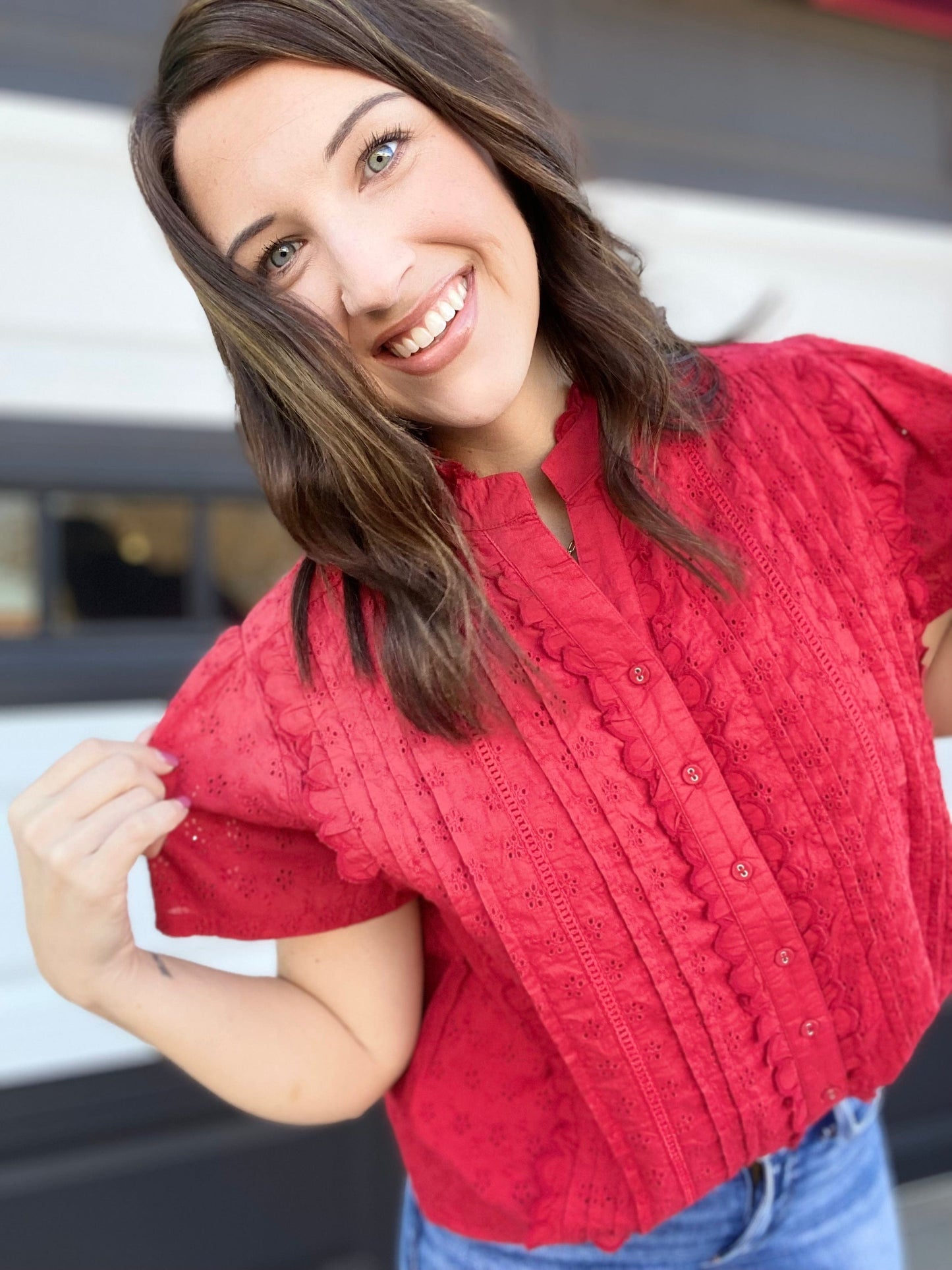 Red Hot Eyelet Blouse