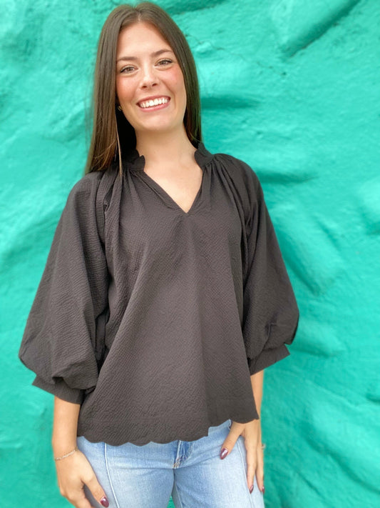 Tops Reese Vneck Balloon Sleeve Top-Black