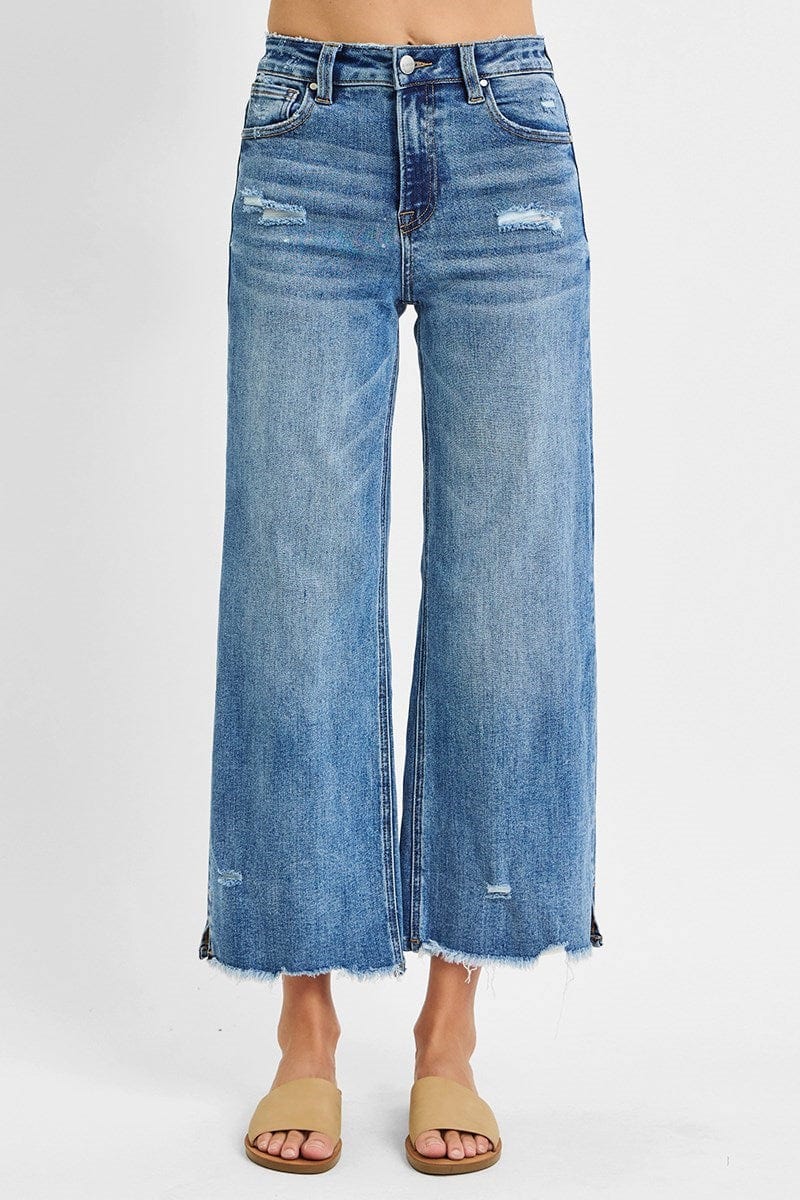 Bottoms Risen High Rise Crop Frayed Hem