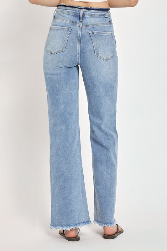 Bottoms Risen High Waist Wide Leg Frayed Hem- LT