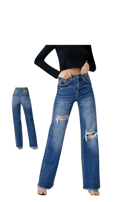 Bottoms Risen Jeans Bootcut High Rise Wide Leg Dark