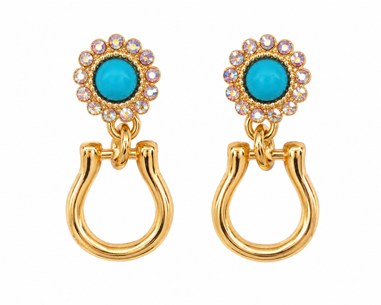Turquoise Bit Earrings- Gold