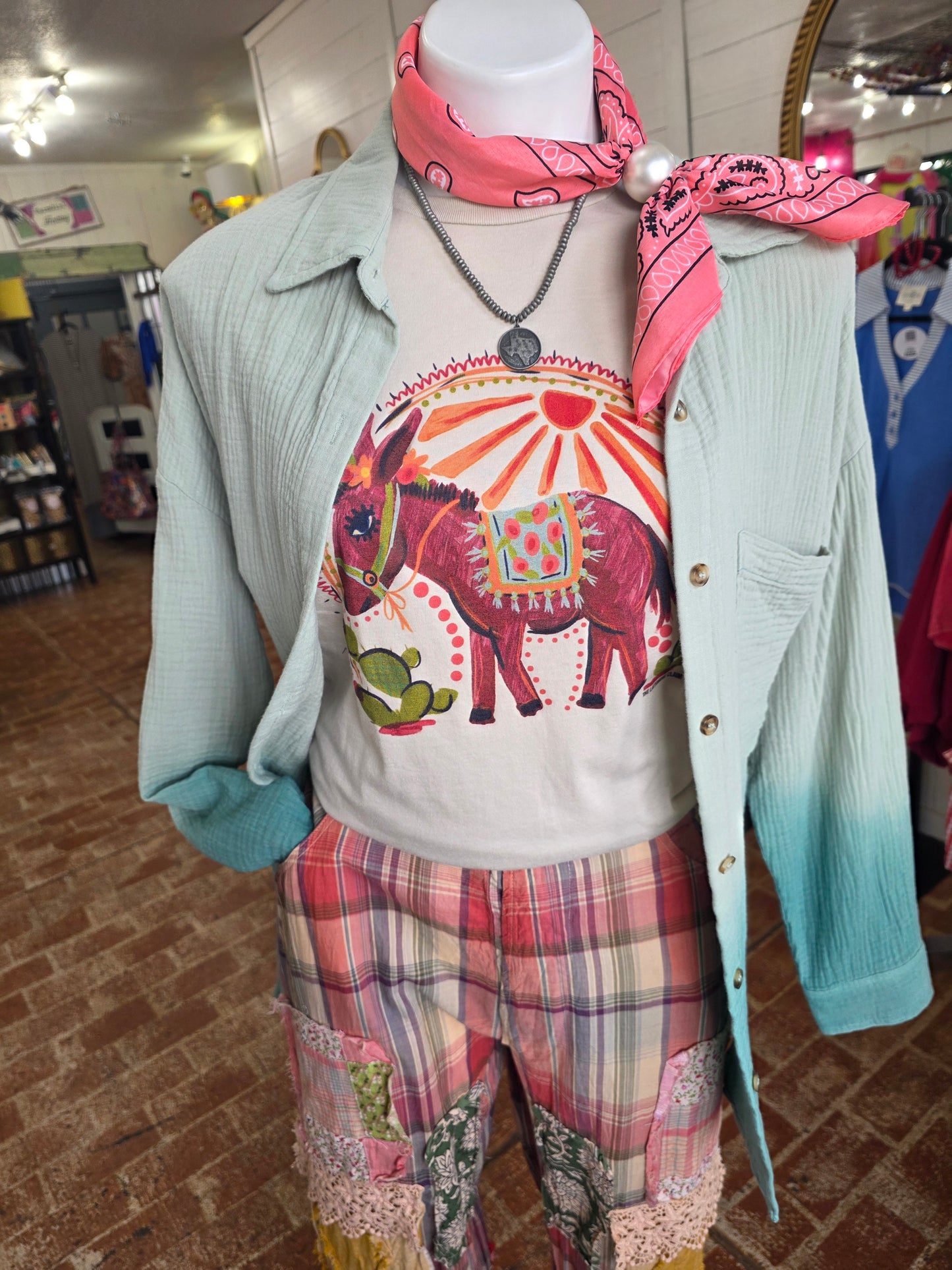 Gauzy Button Down Ombre Green