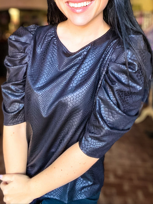 Shirts & Tops Selene Snake Print Puffy Sleeve Top