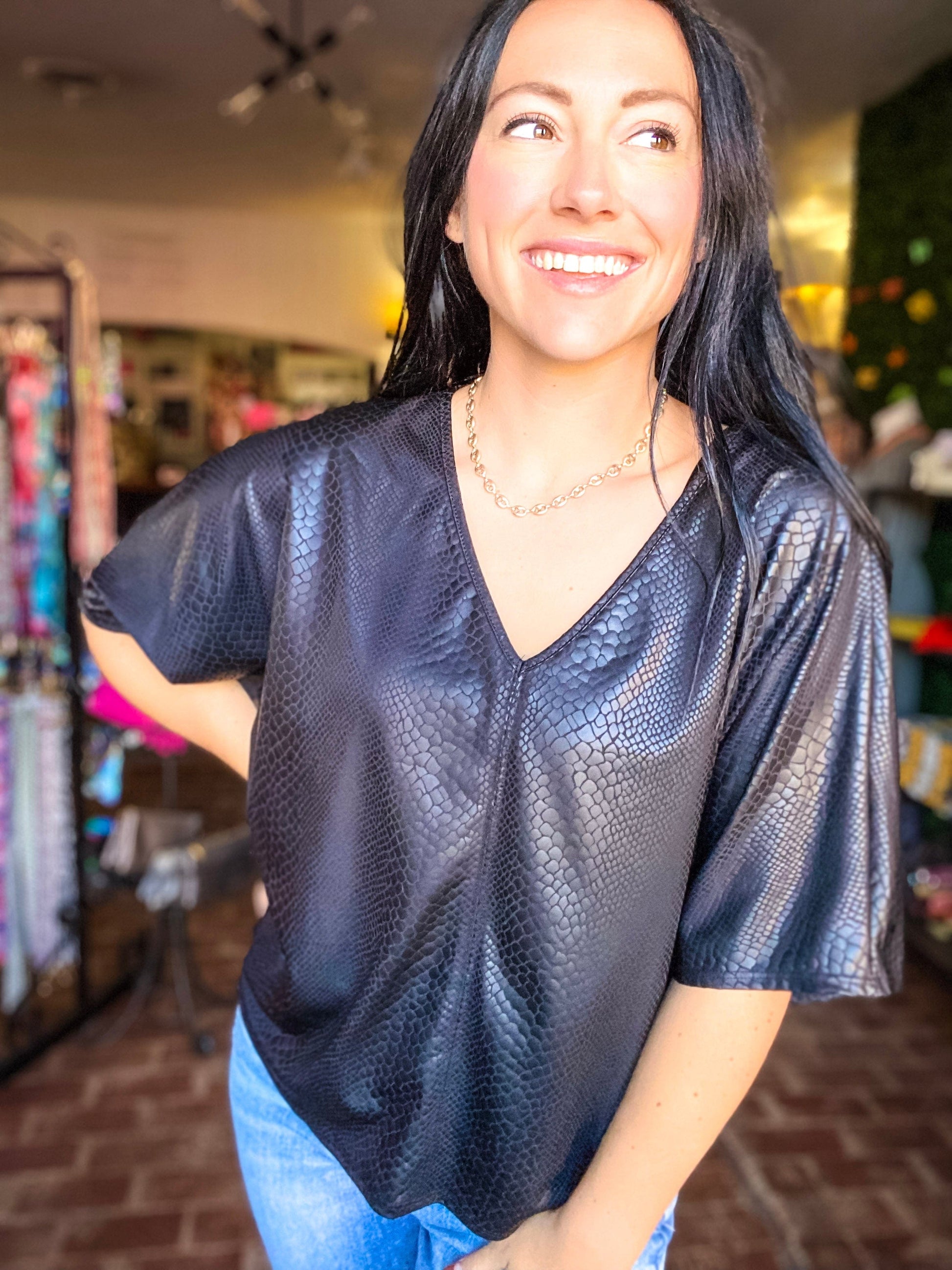 Shirts & Tops Selene Snake Print Vneck Top